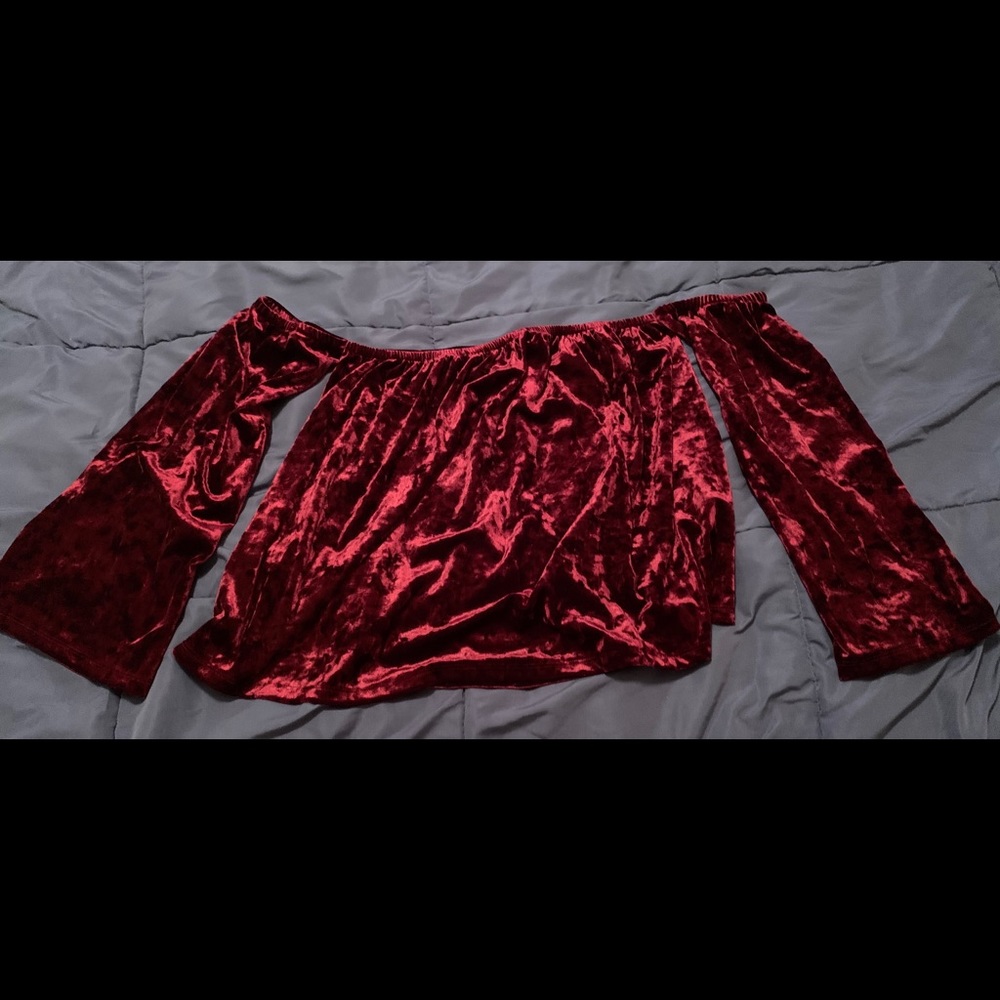 Crushed Velvet Off Shoulder Long Sleeved Top